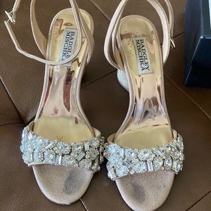 Badgley Mischka gold gem jeweled chunky heels SZ 7, worn for my wedding